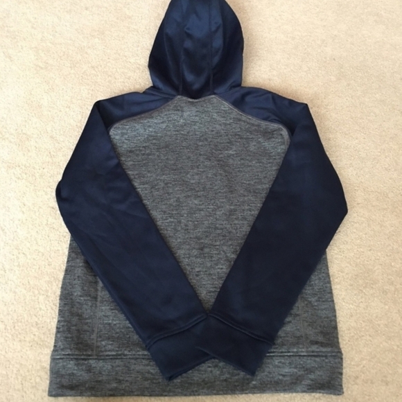 Adidas Heather Gray/Navy Colorblock Orange Logo Hoodie Hooded Sweatshirt Boy's M - Picture 2 of 7